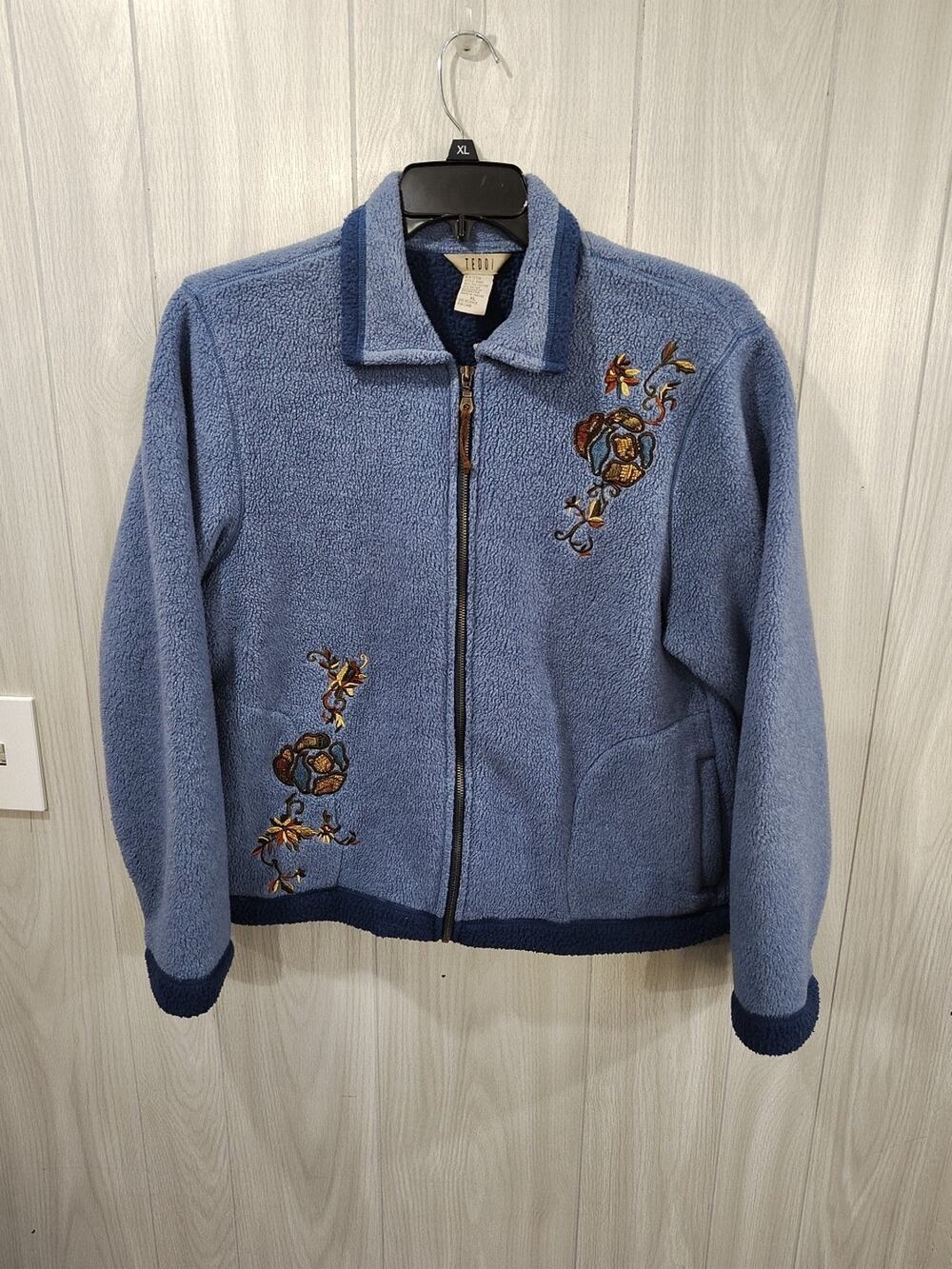 Women's Vintage Teddi Floral Embroidered Fleece Jacket Size XL Fall Festival...